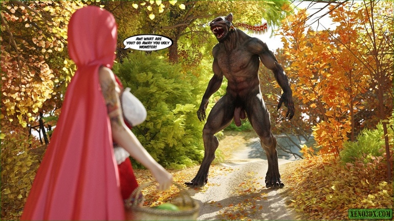 Redhead with big tits gets fucked by a hung werewolf. - Picture 1