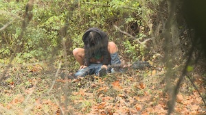 Teen guy seduces brunette chick to have hot fuck in bushes - Picture 9