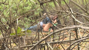 Teen guy seduces brunette chick to have hot fuck in bushes - Picture 10