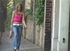 Teen chick got her top wrecked down by naughty guy on sidewalk