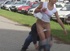 Dude pulls down hot brunettes shorts and panties on sidewalk