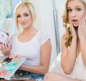 Delightful two blondes wearing white outfits do stuff to each other’s