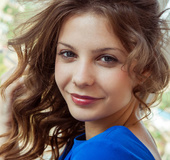 Beautiful brunette babe takes off blue dress to showcase pussy on floor!