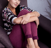 Slim brunette gets all her clothes off on the floor.