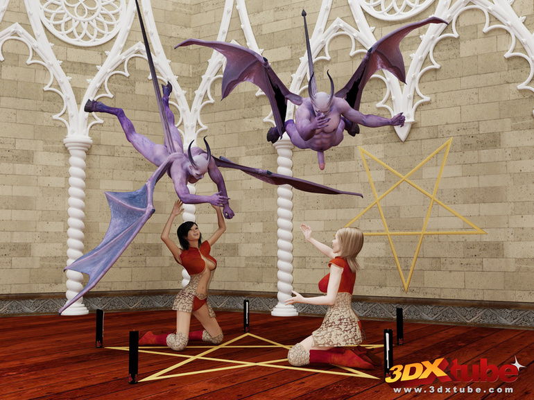 Blonde and brunette summon two purple demons to be - Picture 2