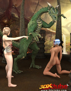 Green dragon’s huge cock is serviced by two sluts who cannot get enough.
