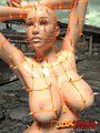 Babe with big boobs in orange fishnet - Picture 5