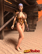 Busty girl fondles her horny pussy with her metal claw!