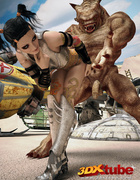 Raven-haired harlot is humped by a monster before he paints her face with