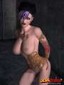 Tattooed, purple-haired poses sexily - Picture 1