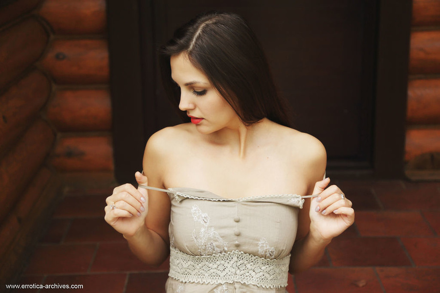 Beautiful brunette in grey dress and black  - XXX Dessert - Picture 2