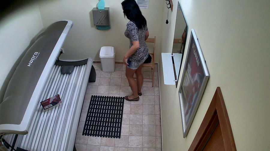 Brunette undressed leopard t-shirt and jeans miniskirt - XXXonXXX - Pic 1