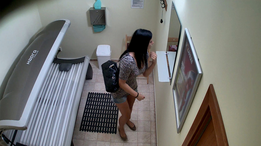 Brunette undressed leopard t-shirt and jeans miniskirt - XXXonXXX - Pic 8