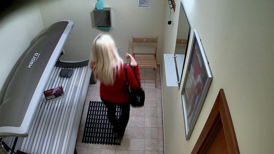 Shiny busty blonde undressed black bra and red panties - XXXonXXX - Pic 1