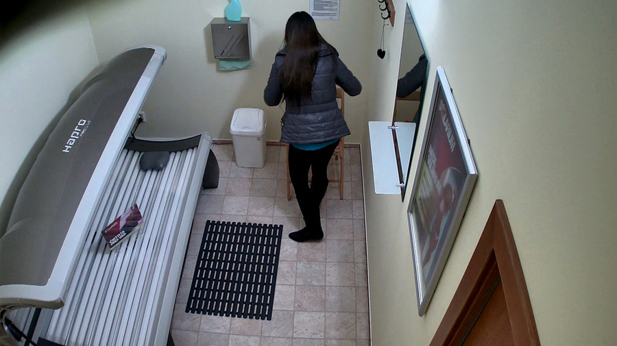 Long-haired tanned brunette slowly undress pink panties - XXXonXXX - Pic 1