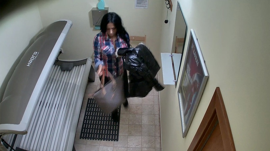 Black-haired lady in dark boots and cute colorful blouse - XXXonXXX - Pic 8