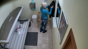 Leggy blonde in striped blue pullover and black panties - XXXonXXX - Pic 1