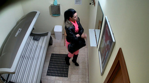 Brunette on high heels takes off tight pink outfit - Picture 8