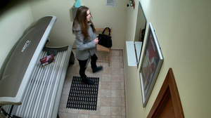 Slender long-haired girl in grey coat and black panties - XXXonXXX - Pic 1