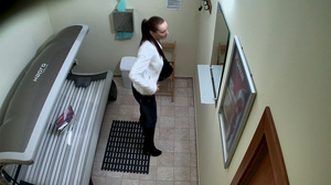 Tall brunette with a ponytail looks sexy in a white jacket - XXXonXXX - Pic 1
