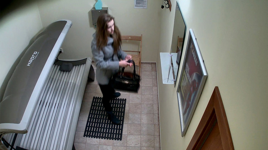 Slender long-haired girl in grey coat and black panties - XXXonXXX - Pic 8