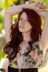 Charming redhead in colorful short dress expose tits and hot booty outdoors