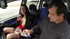 Brunette with big booty and black boots is sucking driver's cock with