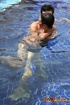 Skinny Asian dudes in black trunks swims swims in a pool then sucks each