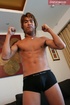 Hunk Japanese pose in black brief pose his muscular body before he lays