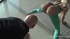 Hot ass damsel in ripped green yoga pants works ass then guy screws cunt