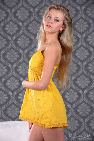 Blonde girl with blue eyes in yellow dre - XXX Dessert - Picture 1
