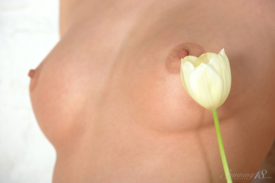 Brunette poses sinfully with a vase of flow - XXX Dessert - Picture 8
