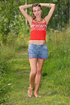 brunette oranage tank top