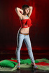 brunette jeans and red