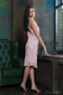brunette pink floral gown