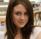 Lewd lady takes off her white top and pulls down her leggings to pose