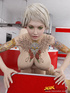 Two slutty blondes with big tits get taken hardcore by a stud in the kitchen.