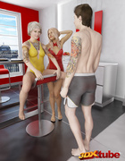 Two horny dames discard their adorable ensembles to do a dude in a designer
