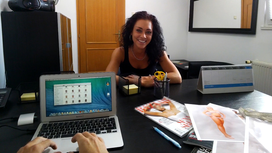 Curly brunette in black vest spreads her le - XXX Dessert - Picture 13