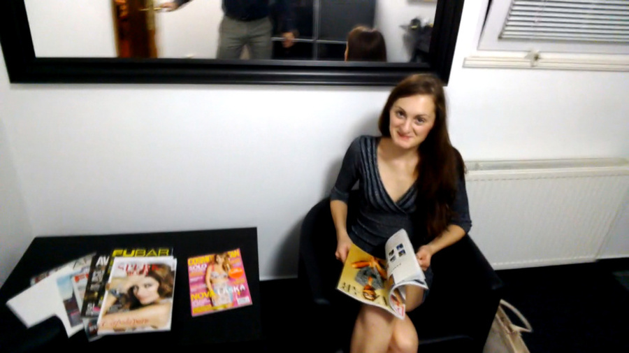 Long-haired brunette in grey dress riding p - XXX Dessert - Picture 1