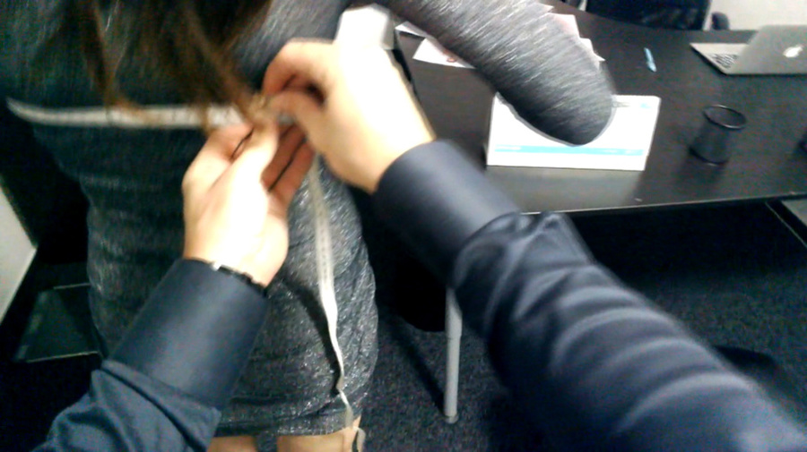 Long-haired brunette in grey dress riding p - XXX Dessert - Picture 4