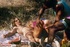 Blonde hottie teases two hunk studs with her juicy boobs and indulging