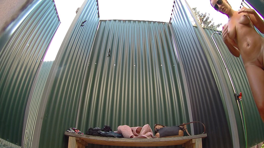 Boobed brunette vixen in sunglasses and jean shorts changing before pool - XXXonXXX - Pic 5