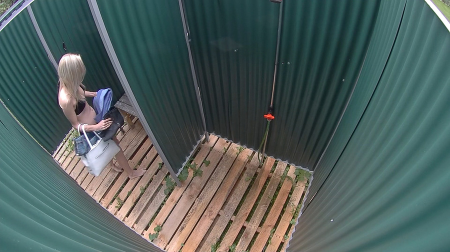 Blonde ponytailed girl taking shower and dressing after swimming - XXXonXXX - Pic 1