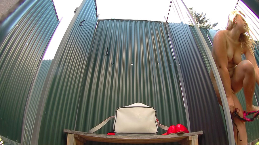 Curvy tattooed blondie with natural tits taking shower after pool - XXXonXXX - Pic 3