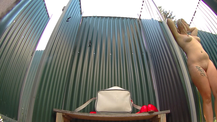 Curvy tattooed blondie with natural tits taking shower after pool - XXXonXXX - Pic 5