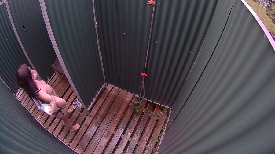 Curvy brunette babe in black bikini showering after swimming - XXXonXXX - Pic 2