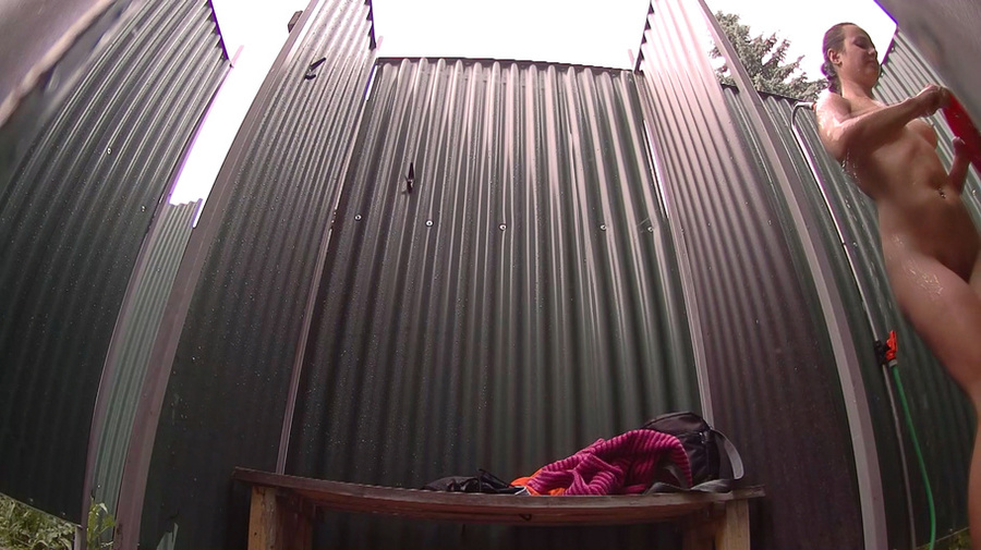 Curvy brunette babe in black bikini showering after swimming - XXXonXXX - Pic 4