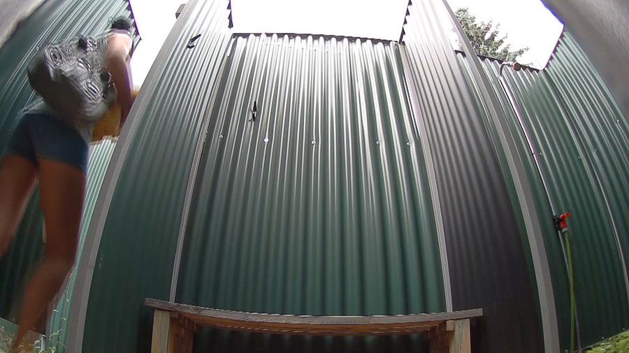 Brunette chick with hair knot taking shower in blue bikini - XXXonXXX - Pic 8