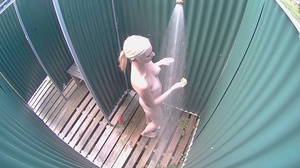 Ponytailed blonde teen with tattoo taking shower and changing after pool - Picture 9
